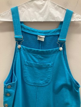 Womens, Romper, ATHLETIC WORKS, Turquoise Blue, Cotton, Polyester, Solid, S, Squared Neck, Shoulder Straps, Chest Pocket, Side Buttons,
