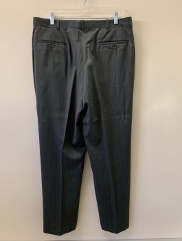NO LABEL, Charcoal Gray, Beige, Wool, Stripes - Pin, F.F, Side Pockets, Zip Front, Belt Loops
