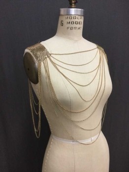 Unisex, Sci-Fi/Fantasy Accessory, Gold, Metallic/Metal, Multi Strand Necklace with Scale Chainmail At Shoulders