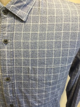 SCOTCH & SODA, Blue, White, Cotton, Grid , Button Front, Long Sleeves, Collar Attached, 1 Pocket,