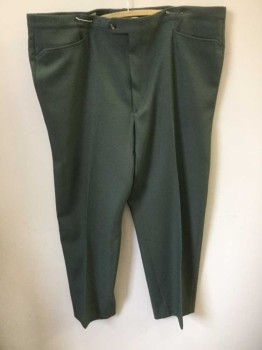 SANSABELT, Sage Green, Polyester, Solid, Flat Front, Tab Waist with 1 Button, Zip Fly, 4 Pockets, Inner Elastic Waistband, Straight Leg,