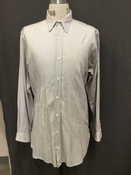 Mens, Dress Shirt, N/L, White, Gray, Cotton, Stripes - Vertical , 35, 16, Collar Attached, Button Front, Long Sleeves,