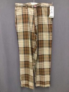 GAMBLE, Chocolate Brown, Lt Brown, Brown, Rayon, Polyester, Plaid, Flat Front, Cuffed Hem