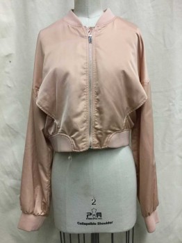Womens, Casual Jacket, ZARA, Dusty Rose Pink, Synthetic, Solid, XS, Dusty Rose, Zip Front, Cropped,