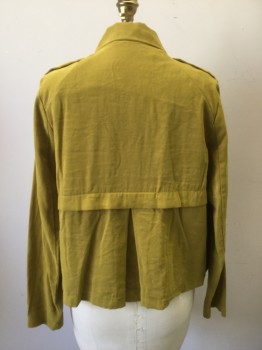 Womens, Casual Jacket, ZARA BASIC, Chartreuse Green, Cotton, Solid, XS, Collar Attached, Off Side Open Front, Epaulettes, Long Sleeves, 2 Vertical Pockets on Side Seams, 1" Flap & Pleat Center Back