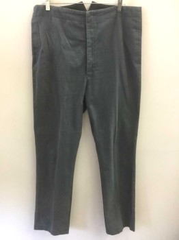 N/L, Gray, Cotton, Solid, Flannel, Button Fly, No Pockets, Belted Back, Made To Order Reproduction, **Barcode is on Pocket in Front, Not in Back,