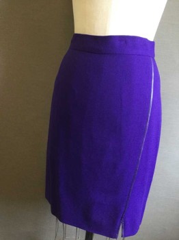 JIMMY GAMBA, Purple, Wool, Solid, Pencil Skirt, Curved Seam From Waist to Thigh Slit