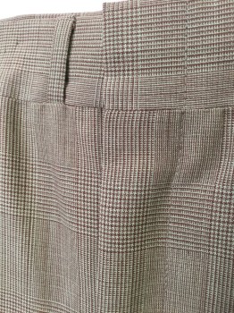 Mens, Pants, COVENTRY SQUARE, Lime Green, Brown, Beige, Wool, Glen Plaid, Houndstooth, Ins:30, W:32, Flat Front, Zip Fly, 4 Pockets, Slim Leg,