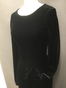 Womens, Evening Gown, KTOO, Black, Polyester, Spandex, Solid, B30, XS, W24, Velour, Round Neck, Long Sleeves, Body Contour, Back Slit