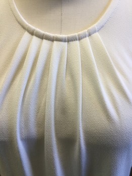 Womens, Top, BANANA REPUBLIC, Cream, Polyester, Spandex, Solid, S, Crew Neck, Sleeveless, Pleated Detail at Collar