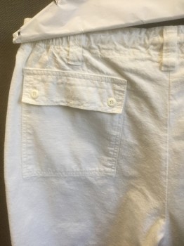 Mens, Shorts, ELECTRIC AVENUE, White, Cotton, Solid, W:34, Drawstring and Elastic Waist in Back, Zip Fly, 3 Pockets, 5" Inseam, Preppy Nautical Aesthetic,