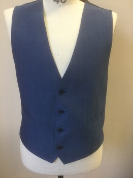 Mens, Suit, Vest, CALVIN KLEIN, French Blue, Wool, Polyester, Solid, 42", 5 Buttons, 2 Welt Pockets, Black Lining and Back, Belted Back