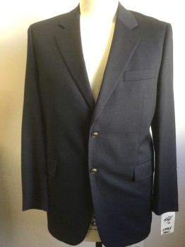 Mens, Blazer/Sport Co, SAVILLE ROW, Navy Blue, Wool, Solid, 44 L, 2 Buttons,  Notched Lapel, 3 Pockets,