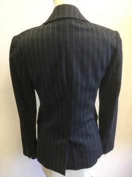 THEORY , Black, Dk Blue, Gray, Wool, Lycra, Stripes - Vertical , Single Breasted, 2 Buttons,  Peaked Lapel,