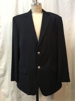 Mens, Sportcoat/Blazer, JOSEPH & FEISS, Navy Blue, Wool, Solid, 46 L, Navy, Notched Lapel, Collar Attached, 2 Buttons,  3 Pockets,