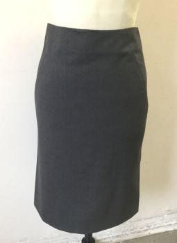 Womens, Suit, Skirt, THEORY, Dk Gray, Wool, Lycra, Solid, W28, 2, Pencil Skirt, Hem Below Knee, Curved Seams at Hips, Vents at Hem at Each Seam, Invisible Zipper at Center Back Waist