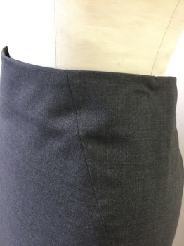 Womens, Suit, Skirt, THEORY, Dk Gray, Wool, Lycra, Solid, W28, 2, Pencil Skirt, Hem Below Knee, Curved Seams at Hips, Vents at Hem at Each Seam, Invisible Zipper at Center Back Waist