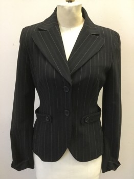 Womens, Suit, Jacket, LAUNDRY, Black, Pink, Blue, Polyester, Viscose, Stripes, 4, 2 Buttons,  Collar Attached, Rounded Notched Lapel, Button Tab Side Waist Belt, Button Tab Cuff Belts