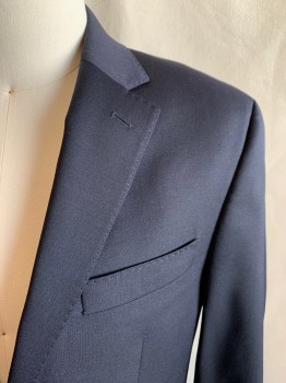 LAUREN RALPH LAUREN, Midnight Blue, Wool, Solid, Single Breasted, Collar Attached, Notched Lapel, 2 Buttons,  3 Pockets, Hand Picked Collar/Lapel