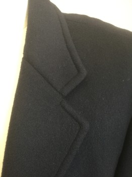N/L, Black, Wool, Solid, Single Breasted, Notched Lapel, 3 Buttons, 2 Pockets, Solid Black Lining