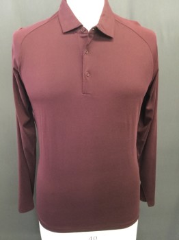 BONOBOS, Red Burgundy, Cotton, Solid, Polo Style, Long Sleeves,