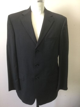 MALIBU, Charcoal Gray, Wool, Solid, Single Breasted, 3 Buttons,  Notched Lapel, 3 Pockets,