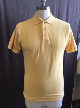 BLUE GENERATION, Yellow, Cotton, Solid, Warm Yellow, Collar Attached, 3 Button Front, Short Sleeves,
