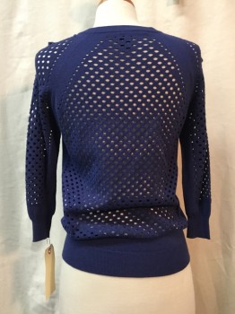 Womens, Pullover, MARC JACOBS, Purple, Viscose, Nylon, Solid, XS, Purple, Crew Neck, Mesh Sleeves, Underarms and Back