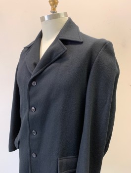 N/L MTO, Black, Wool, Solid, Short Length/Car Coat, Heavy Wool, Single Breasted, 4 Buttons, Notched Lapel, 2 Hip Pockets, Made To Order,