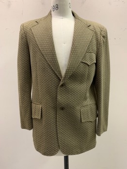 MACYS, Lt Olive Grn, Olive Green, Green, Polyester, Wool, Chevron, Notched Lapel, Single Breasted, Button Front, 2 Buttons,  3 Pockets