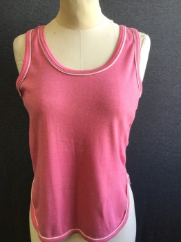 Womens, Tank Top, TITLE XI, Pink, Polyester, Cotton, Solid, M, White Piping Trim, Pullover,