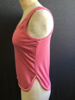 Womens, Tank Top, TITLE XI, Pink, Polyester, Cotton, Solid, M, White Piping Trim, Pullover,