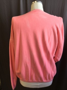 I CAN TOO, Neon Orange, Cotton, Solid, Ribbed Crew Neck, Long Sleeves Cuff & Hem