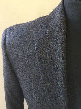 Mens, Sportcoat/Blazer, JIMMY AU'S, Navy Blue, Dk Brown, Wool, Check , Xs, 36, Single Breasted, Collar Attached, Notched Lapel, 2 Buttons,  3 Pockets