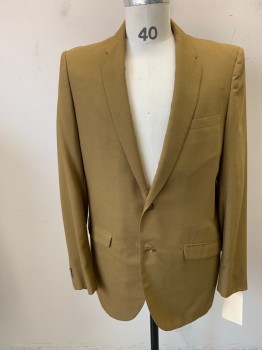 PALM BEACH, Ochre Brown-Yellow, Polyester, Solid, 2 Button, Notched Lapel, 3 Pockets, Slubbed Texture,