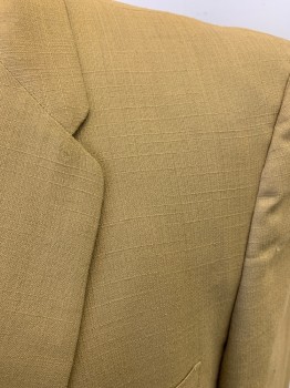 PALM BEACH, Ochre Brown-Yellow, Polyester, Solid, 2 Button, Notched Lapel, 3 Pockets, Slubbed Texture,