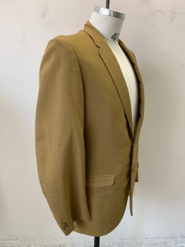 Mens, Blazer/Sport Co, PALM BEACH, Ochre Brown-Yellow, Polyester, Solid, 40L, 2 Button, Notched Lapel, 3 Pockets, Slubbed Texture,