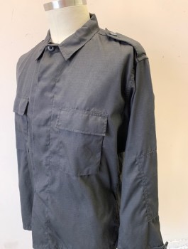 TRU SPEC, Black, Poly/Cotton, Solid, Goretex, Long Sleeves, Button Front, Collar Attached, Epaulettes at Shoulders, 2 Patch Pockets with Flaps, Reinforced Panel at Elbows