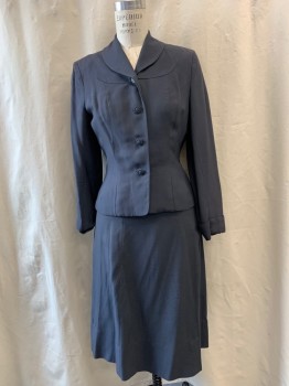Womens, 1940s Vintage, Suit, Jacket, KERRYBROOKE, Dk Gray, Wool, B:36, Rounded Collar, Single Breasted, Back, 4 Buttons