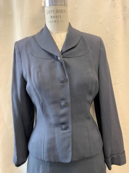 Womens, 1940s Vintage, Suit, Jacket, KERRYBROOKE, Dk Gray, Wool, B:36, Rounded Collar, Single Breasted, Back, 4 Buttons