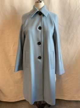 Womens, Coat, SEMICOUTURE, Lt Blue, Wool, Solid, B 38, Full Length, Raglan Sleeve, Single Breasted, Button Front, 2 Pockets, Back Hem Vent