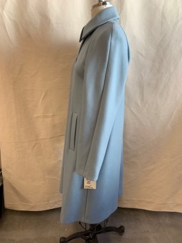 Womens, Coat, SEMICOUTURE, Lt Blue, Wool, Solid, B 38, Full Length, Raglan Sleeve, Single Breasted, Button Front, 2 Pockets, Back Hem Vent