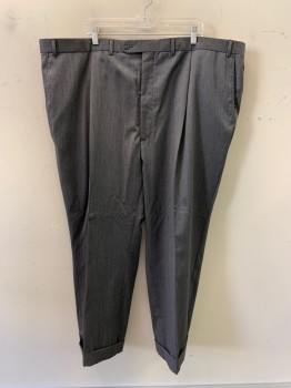 MALIBU CLOTHES, Charcoal Gray, Wool, Heathered, Pleated Front, Side Pockets, Zip Front, Belt Loops