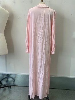 Womens, Nightgown, SHEIN, Peachy Pink, Polyester, Solid, S, L/S, Pull On, White Trimmed Rounded Collar, Button Placket, Detached Lace Front Yoke, Full Length