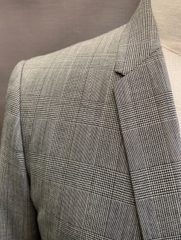 HIGH SOCIETY, Black, White, Wool, Glen Plaid, Notched Lapel, Single Breasted, Button Front, 1 Button, 3 Pockets