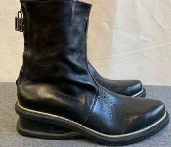 DIRK BIKKENBERGS, Black, Silver, Leather, Solid, Zip Back, Wedge Heel, Womens Size 6.5