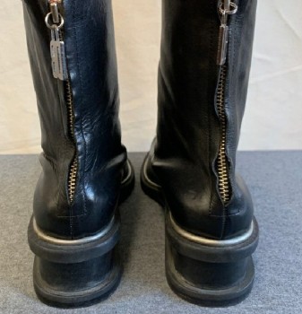 DIRK BIKKENBERGS, Black, Silver, Leather, Solid, Zip Back, Wedge Heel, Womens Size 6.5