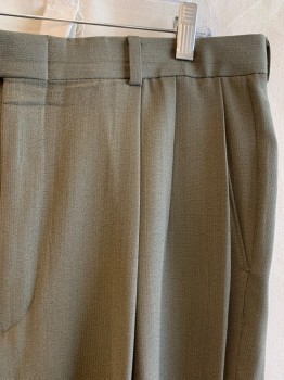 J. RIGGINGS, Olive Green, Wool, Solid, Pleated Front, Zip Fly, Bttn. Closure, 4 Pockets, Belt Loops,
