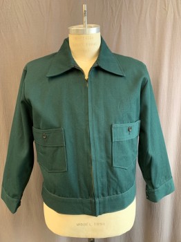Mens, Jacket, MARSHALL, Forest Green, Wool, Solid, C42, Canvas, Zip Front,2 Patch Pockets,