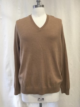 Mens, Pullover Sweater, BANANA REPUBLIC, Camel Brown, Wool, Solid, XL, V-neck,